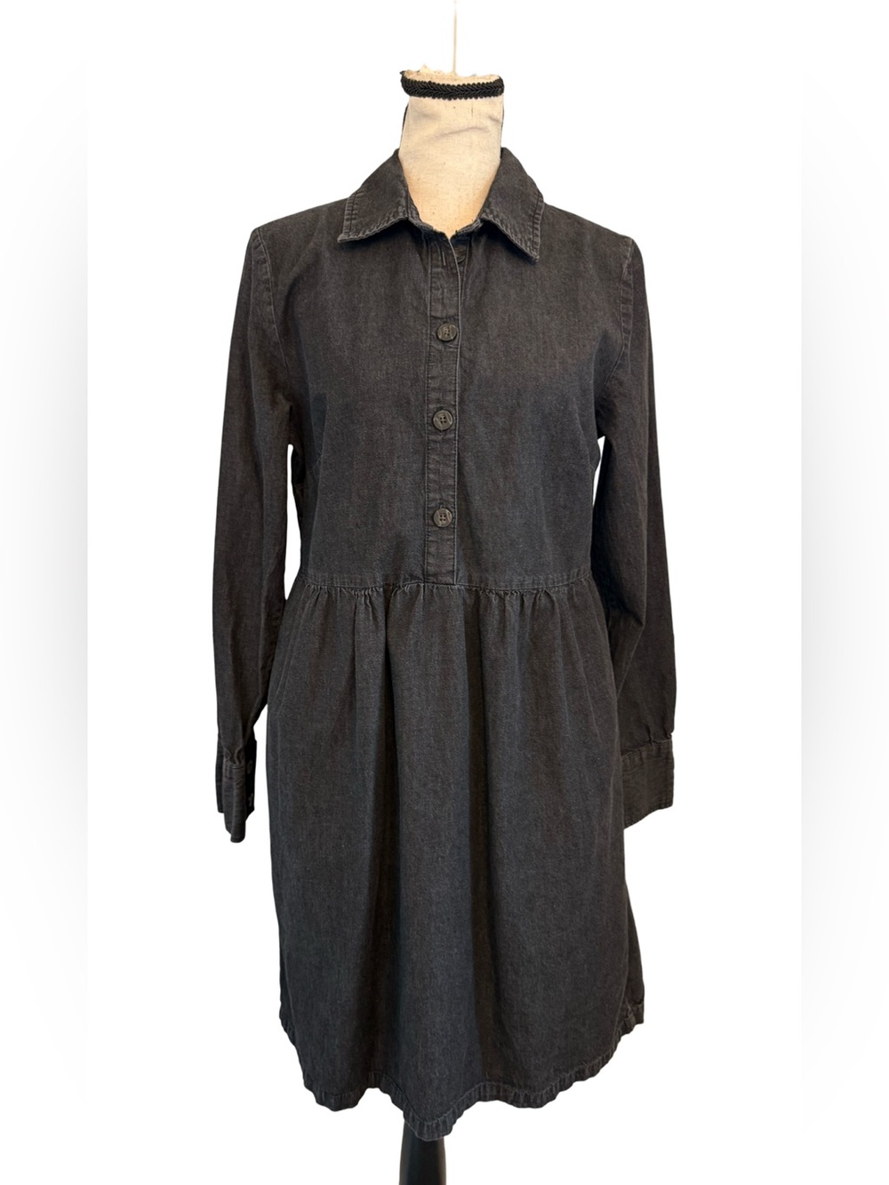 Nine West Jeans Chambray Denim Shirt Dress Long Sleeve Pockets Sz Small
